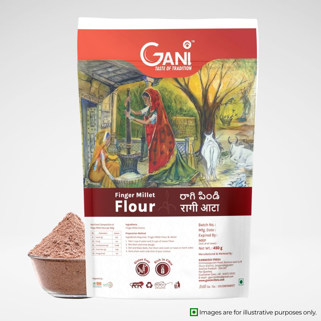 Gani Ragi Flour - 450g I Finger Millet Flour Gluten-Free, Rich in Fiber 