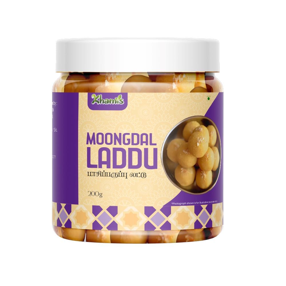 Moong Dal Laddu – Protein-Rich Traditional Sweet with Jaggery | Healthy Indian Mithai | Paasi Paruppu Laddu-A Nutritious Sweet | Khamis Healthy Foods -200g