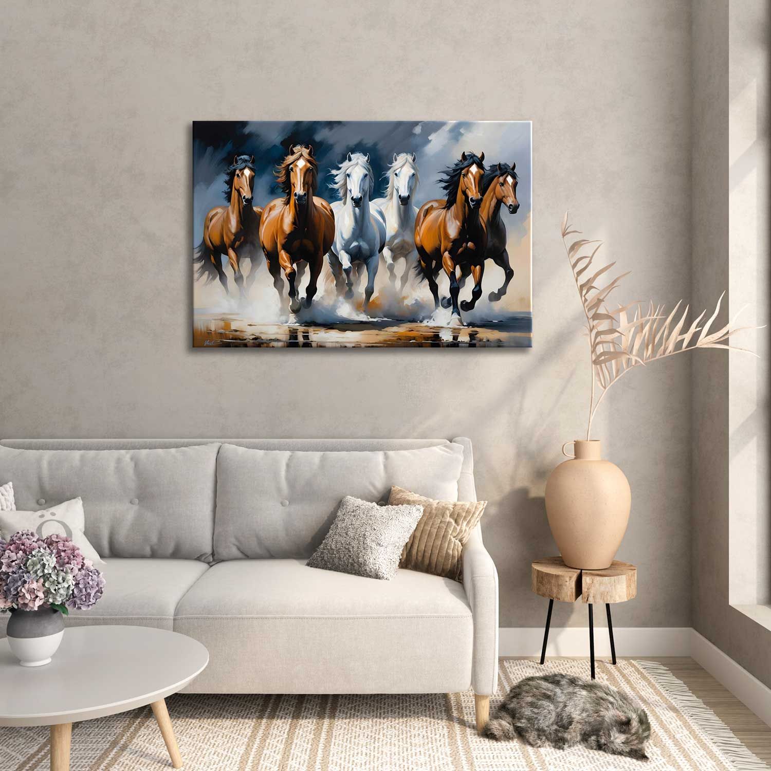 CREATIVE HORSE RUNNIG PAINTING 24in X 16in WITH BLACK FRAME