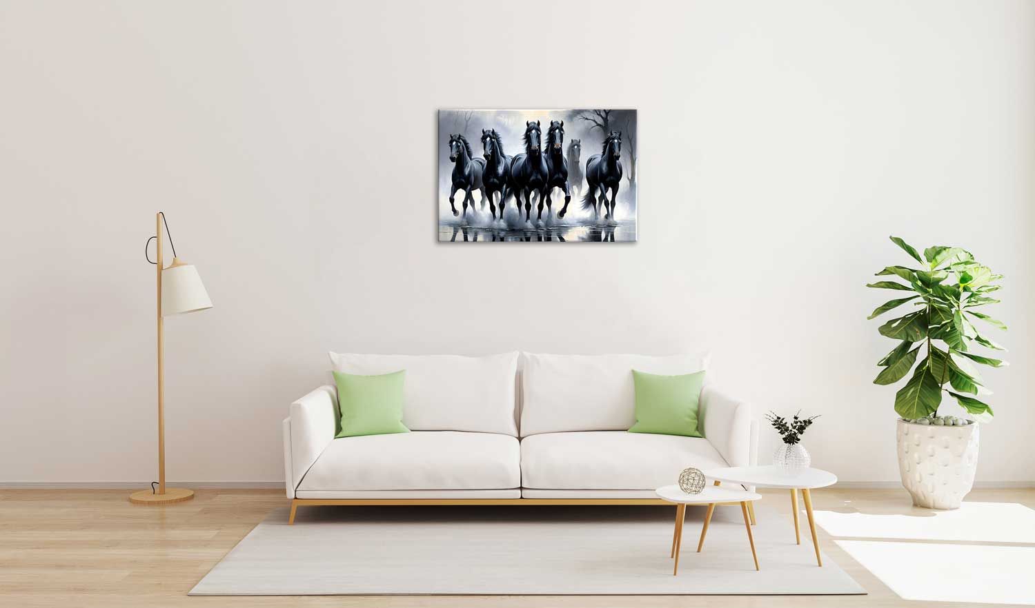 BLACK HORSE RUNNIG ART 24in X 16in WITH BLACK FRAME