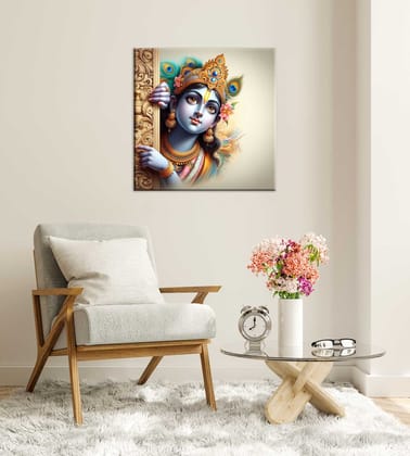LORD KRISHNA PAINTING 24in X 24in WITH BLACK FRAME LORD KRISHNA PAINTING 24in X 24in WITH BLACK FRAME