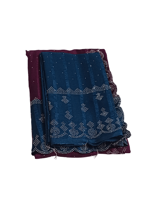 Teal Blue & Burgundy Embellished Saree