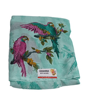 Rihanna with Blouse Saree - Parrot Print with Embellishments