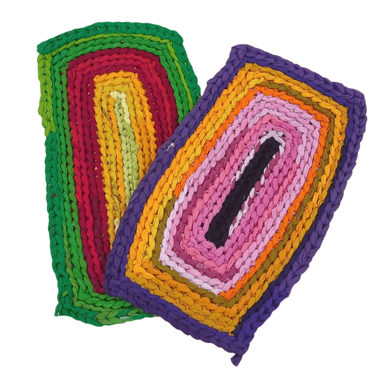 Handmade Recycled Fabric Rag Rugs - Eco-Friendly & Colorful Set of - 2