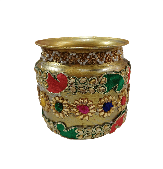 Handpainted Steel Puja Kalash for Festival Wedding Decor