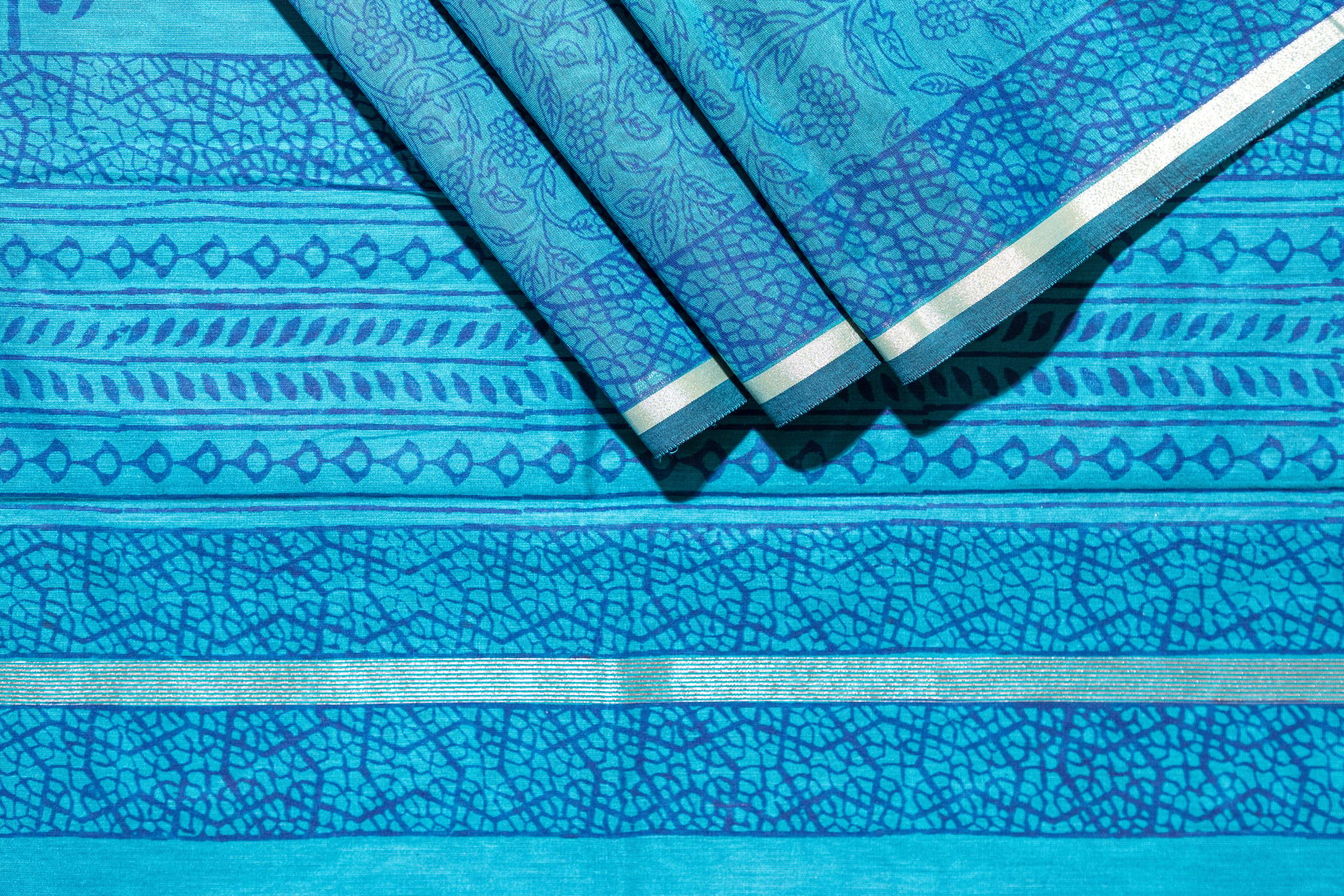 Blue Printed Cotton Saree