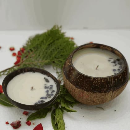 Eco-Friendly Coconut Shell Candles pack of 2 ( 1 big and 1 small )