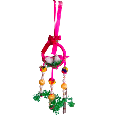 Pink Birdcage Hanging Ornament with Pearl Beads & Birds Pink Birdcage Hanging Ornament with Pearl Beads & Birds