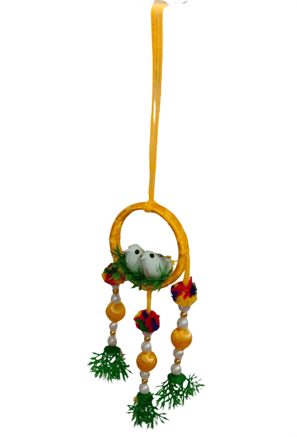 Bird Motif Hanging Ornament - Golden Ring & Decorative Embellishments