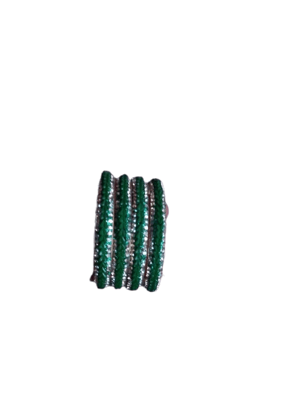 Green Metal Bangles Set of 4 with Stone Design Size 2-8