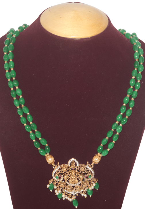 Green Bead Necklace with Deity Pendant