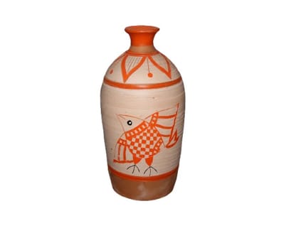 Hand-Painted Terracotta Vase - Bird Motif