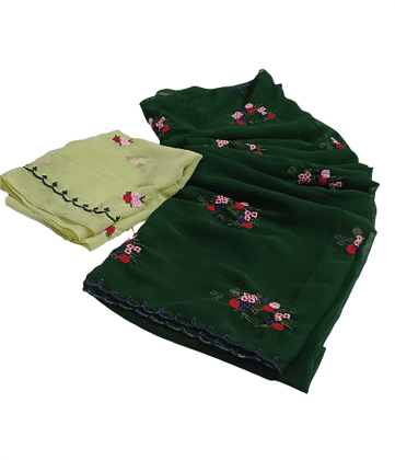 Green Saree with Floral Embroidery & Light Green Dupatta