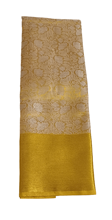 Golden Floral Saree with Contrasting Border