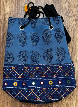 Handcrafted Blue Paisley Print Shoulder Bag - Embroidered Detailing Handcrafted Blue Paisley Print Shoulder Bag - Embroidered Detailing