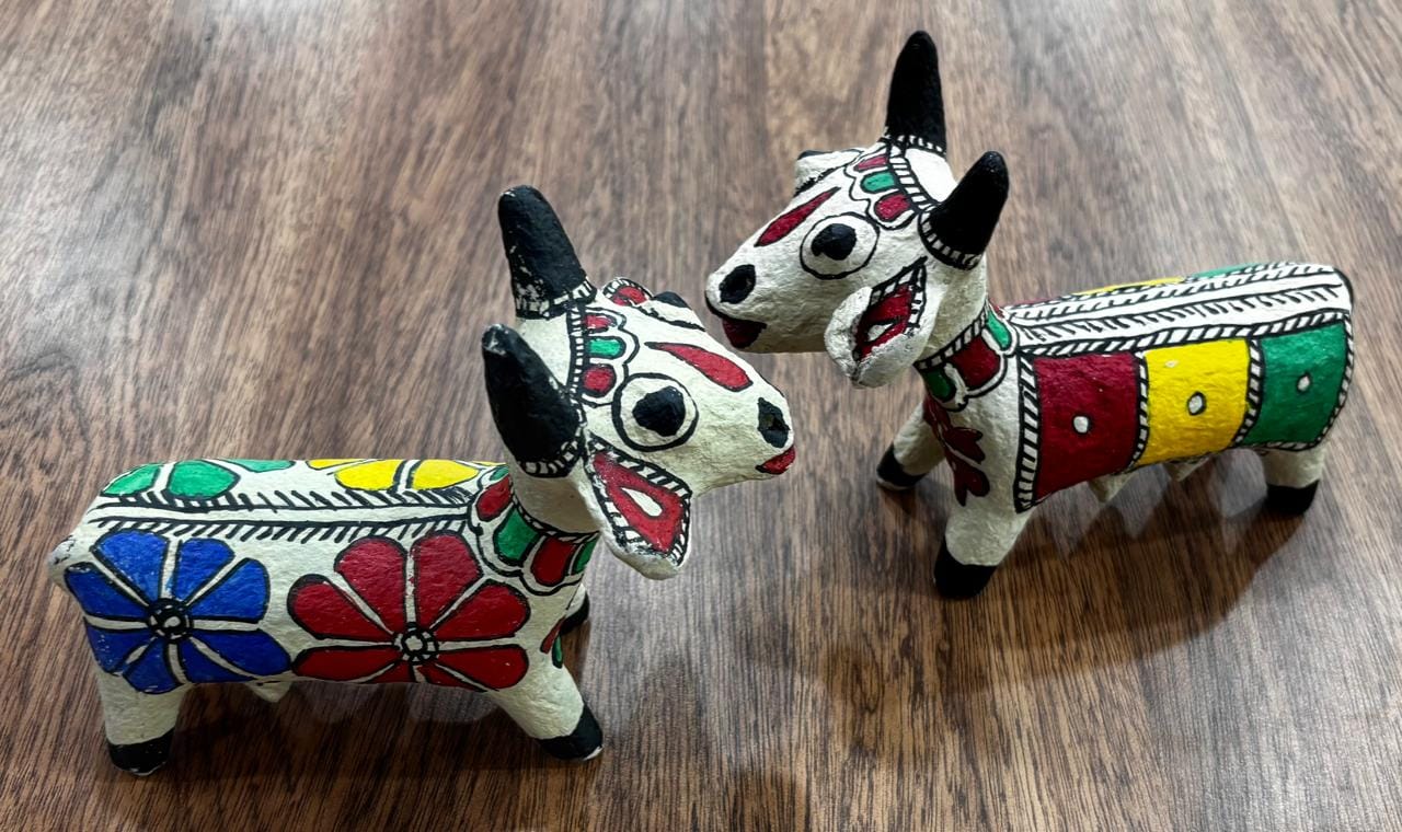 MADHUBANI PAPER MACHE - Handcrafted Indian Folk Art Cow 