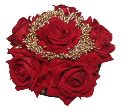 Red Rose Gajra with Golden Embellishments