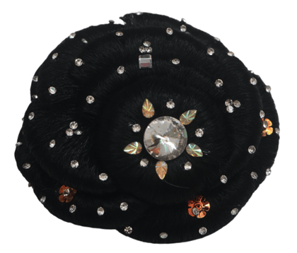 Elegant Black Bun Hair Accessory with Rhinestones and Crystal