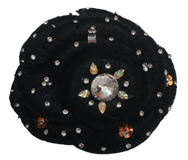 Elegant Black Bun Hair Accessory with Rhinestones and Crystal