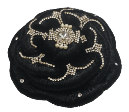 Black Bun Hair Extension with Rhinestones & Pearls