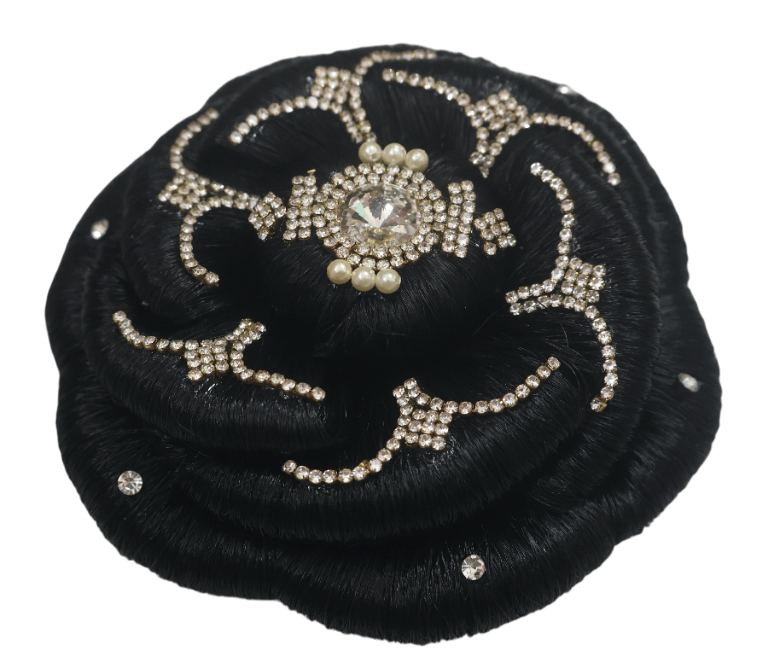 Black Bun Hair Extension with Rhinestones & Pearls