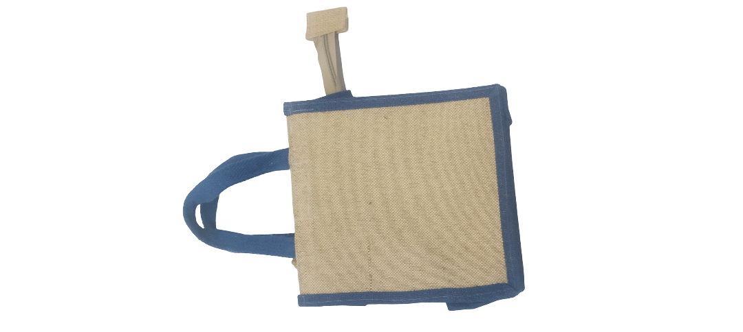 Eco-Friendly Jute Shopping Bag with Blue Trim