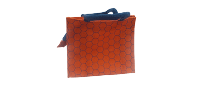 Orange Hexagon Pattern Tote Bag with Blue Handles