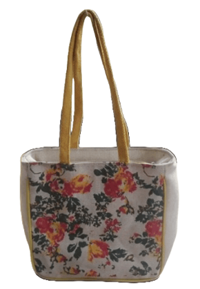 Floral Tote Bag with Yellow Handles
