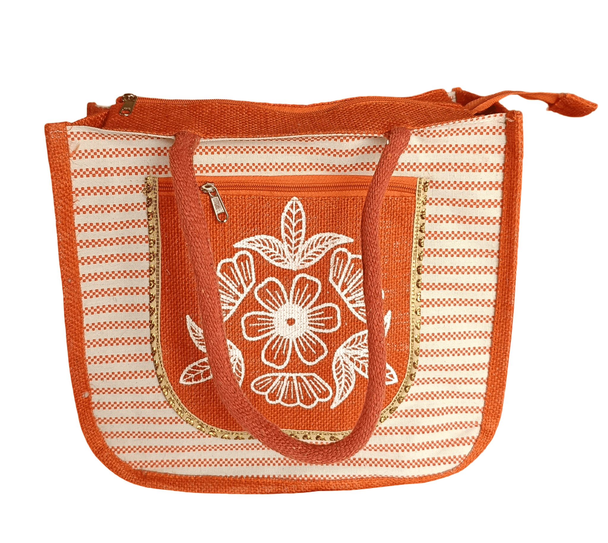 Orange Colour Jute Tote Bag with Zipper Closure