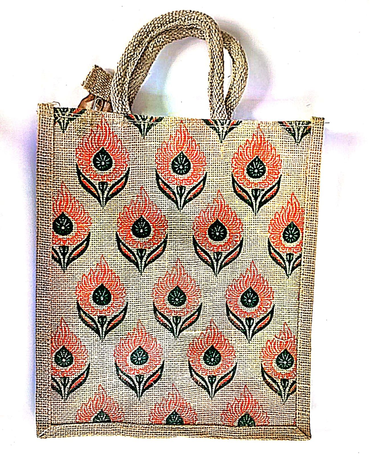 Eco-Friendly Jute Bag with Floral Print - Sustainable Tote