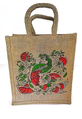 Eco-Friendly Jute Tote Bag with Peacock Design