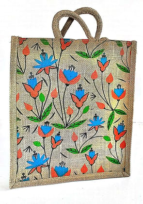Floral Printed Jute Shopping Bag - Eco-Friendly & Stylish