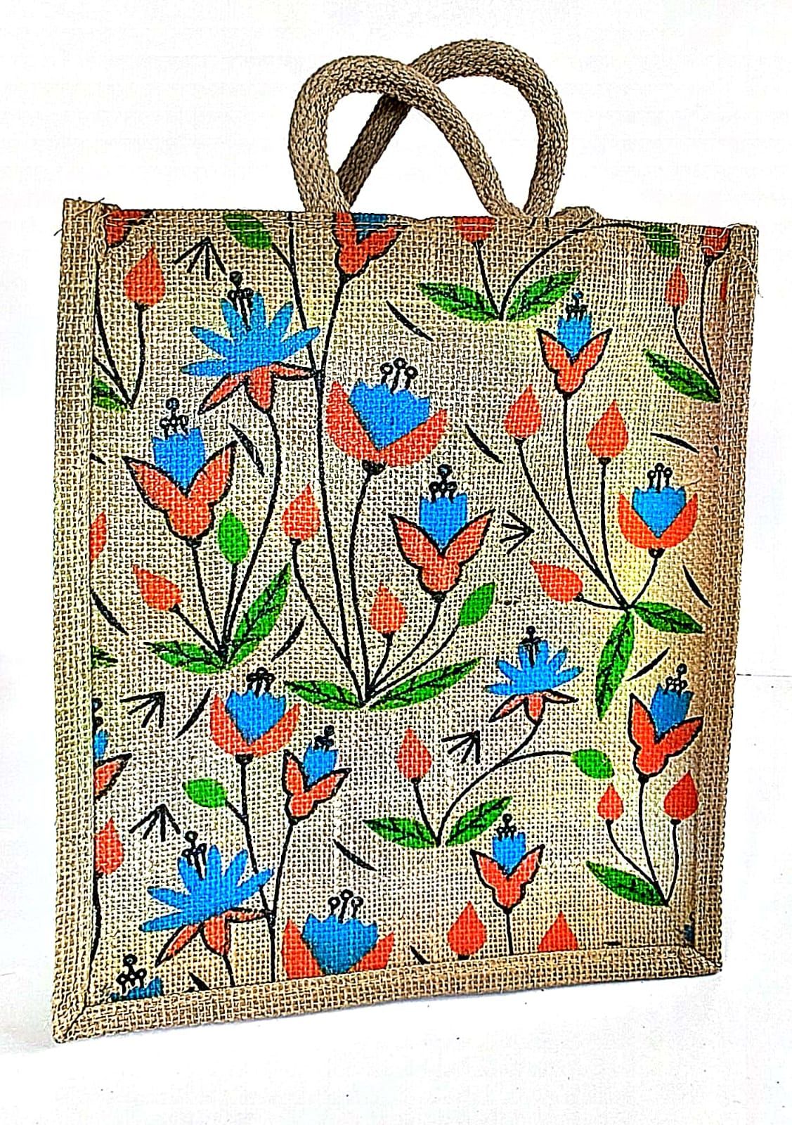 Floral Printed Jute Shopping Bag - Eco-Friendly & Stylish