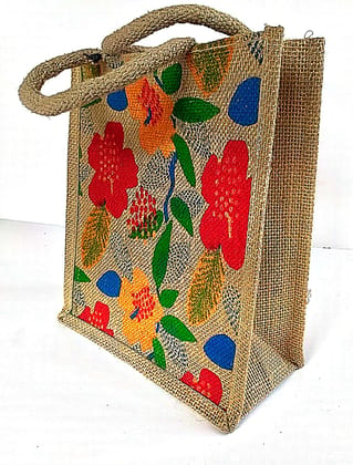 Floral Print Jute Tote Bag - Eco-Friendly & Stylish