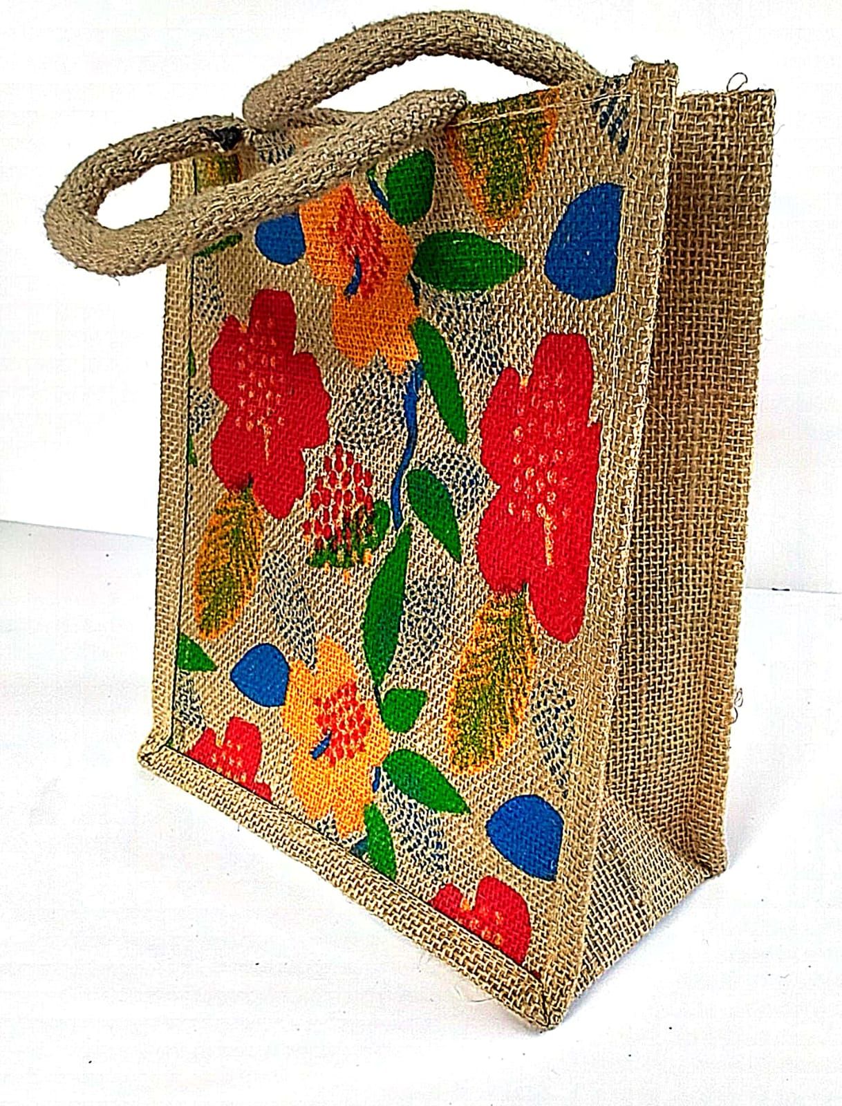 Floral Print Jute Tote Bag - Eco-Friendly & Stylish