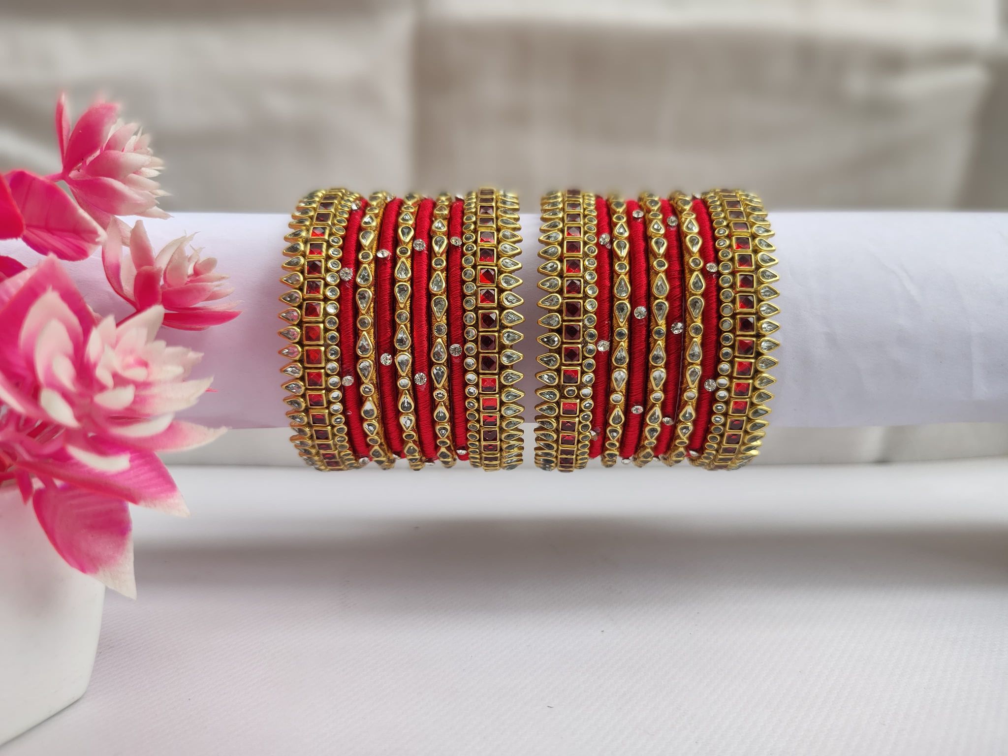 Bridal Set Red & Gold Embellished Bangles - Ethnic & Festive Jewelry