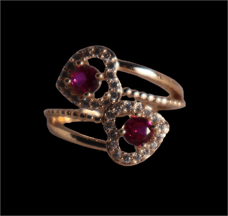 Ruby Heart Ring with White Gemstones