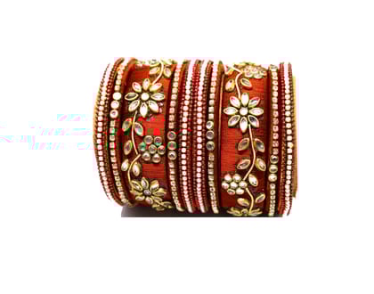 Maroon Silk Thread Bangle with Floral Embellishments