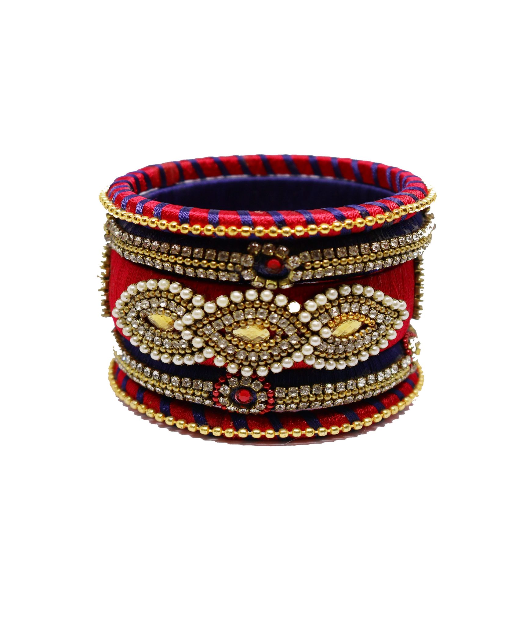 Exquisite Red & Gold Embellished Thread Bangle