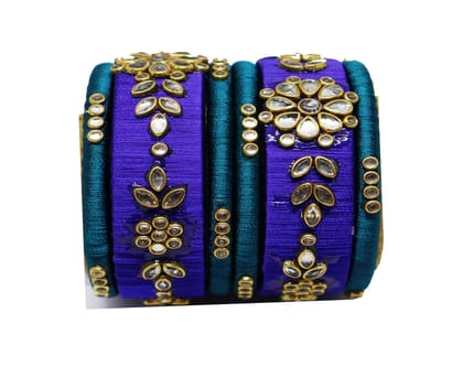 Royal Blue & Teal Silk Thread Bangles with Golden Embellishments Royal Blue & Teal Silk Thread Bangles with Golden Embellishments
