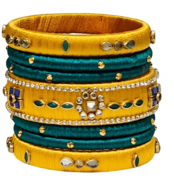 Yellow & Green Silk Thread Bangles Set