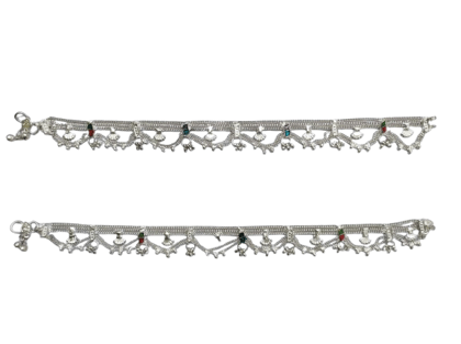 Silver Anklets with Dangles and Gemstone Accents