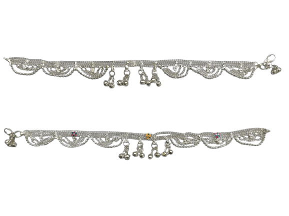 Silver Anklets with Dangling Charms