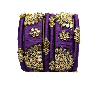 Purple Thread Bangles with Rhinestone & Golden Embellishments