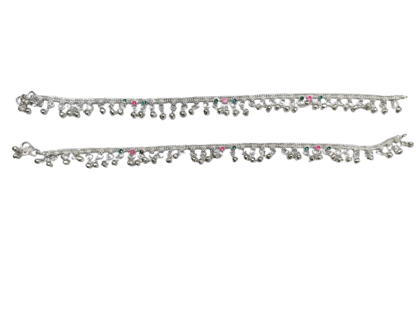 Silver Anklets with Bells and Colorful Accents