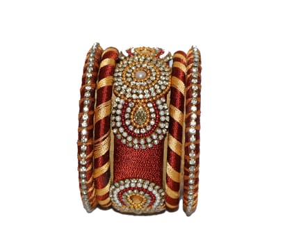 Maroon & Gold Thread Embellished Bangles