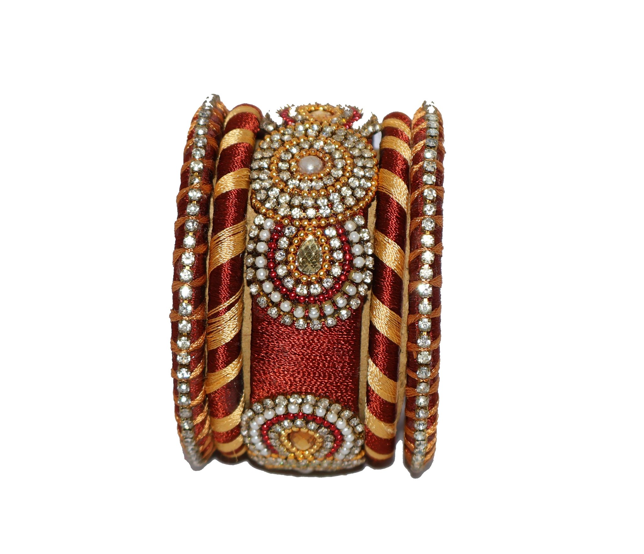 Maroon & Gold Thread Embellished Bangles