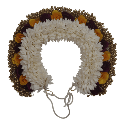 Handcrafted Hair Gajra with White, Marigold & Burgundy Flowers