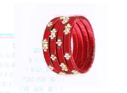 Red Silk Thread Bangles with Crystal Embellishments