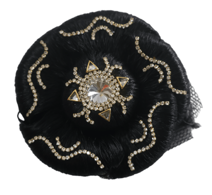 Elegant Black Rhinestone Embellished Hair Bun Cover